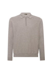 Polo à fermeture zippée en laine - Beige