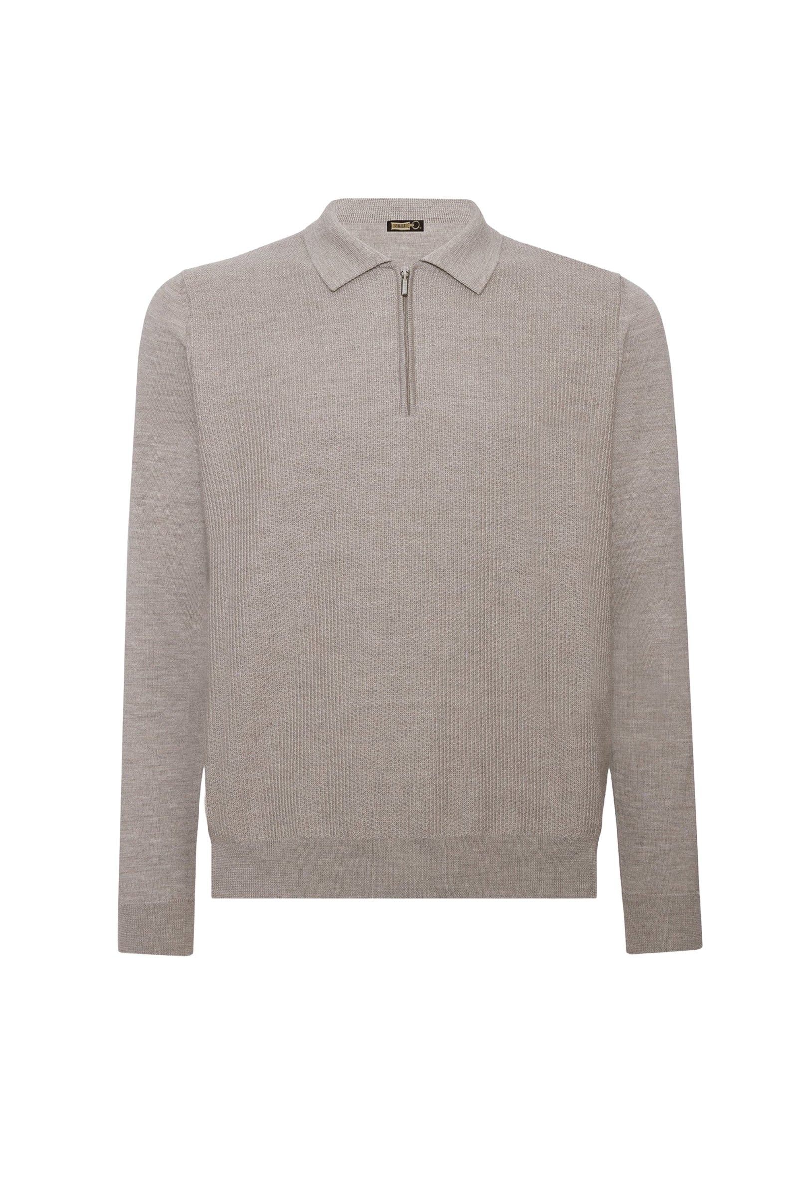 Polo à fermeture zippée en laine - Beige