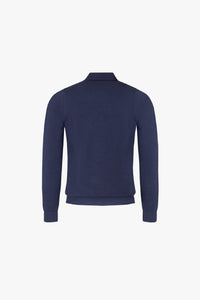 Pull zippé à motif géométrique en laine - Bleu