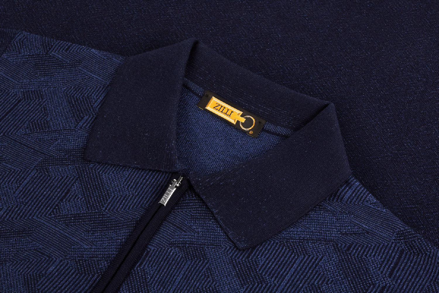 Pull zippé à motif géométrique en laine - Bleu