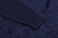 Pull zippé à motif géométrique en laine - Bleu