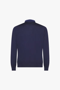 Pull zippé à col pointu en laine - Bleu