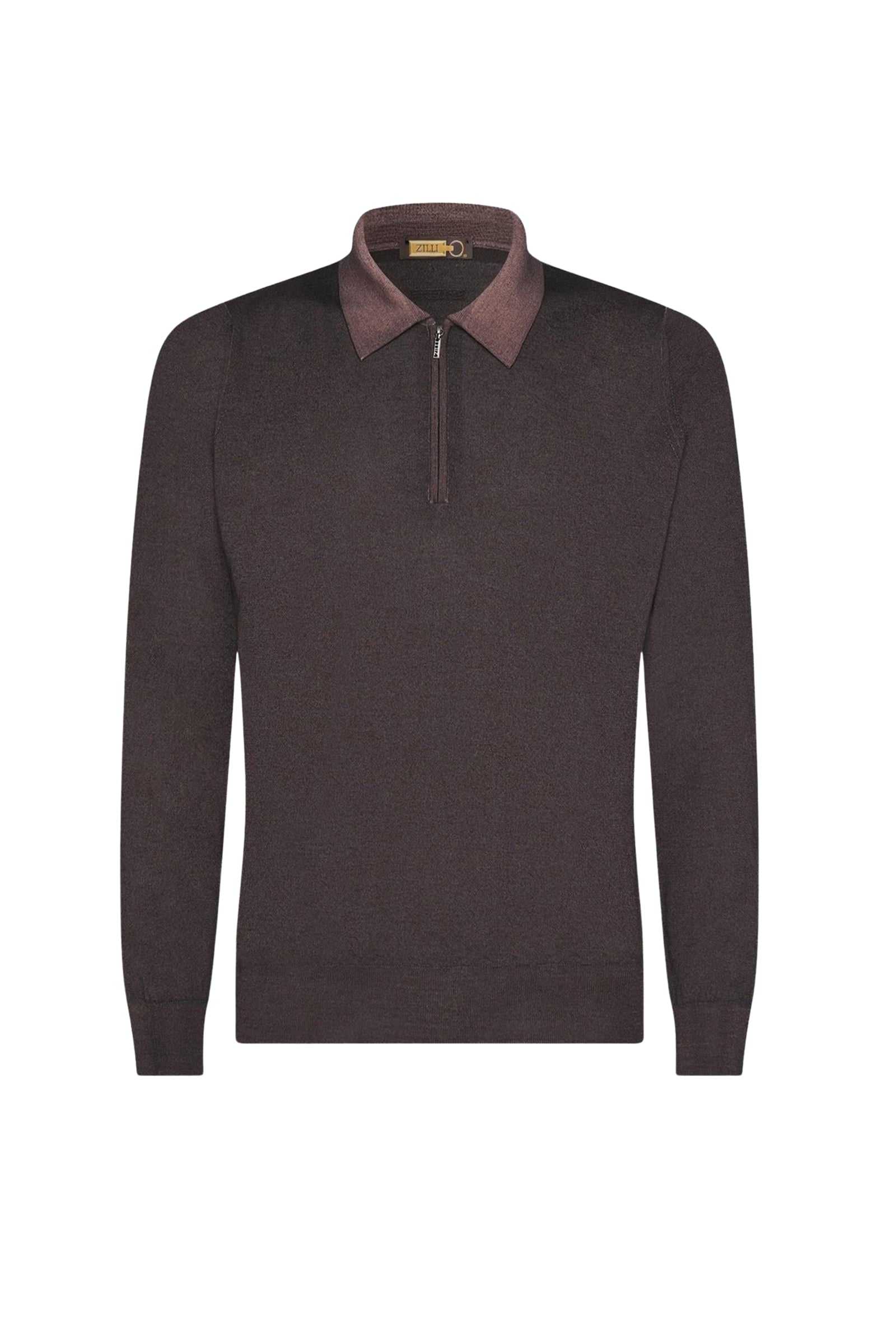 Pull zippé en laine - Marron & Camel