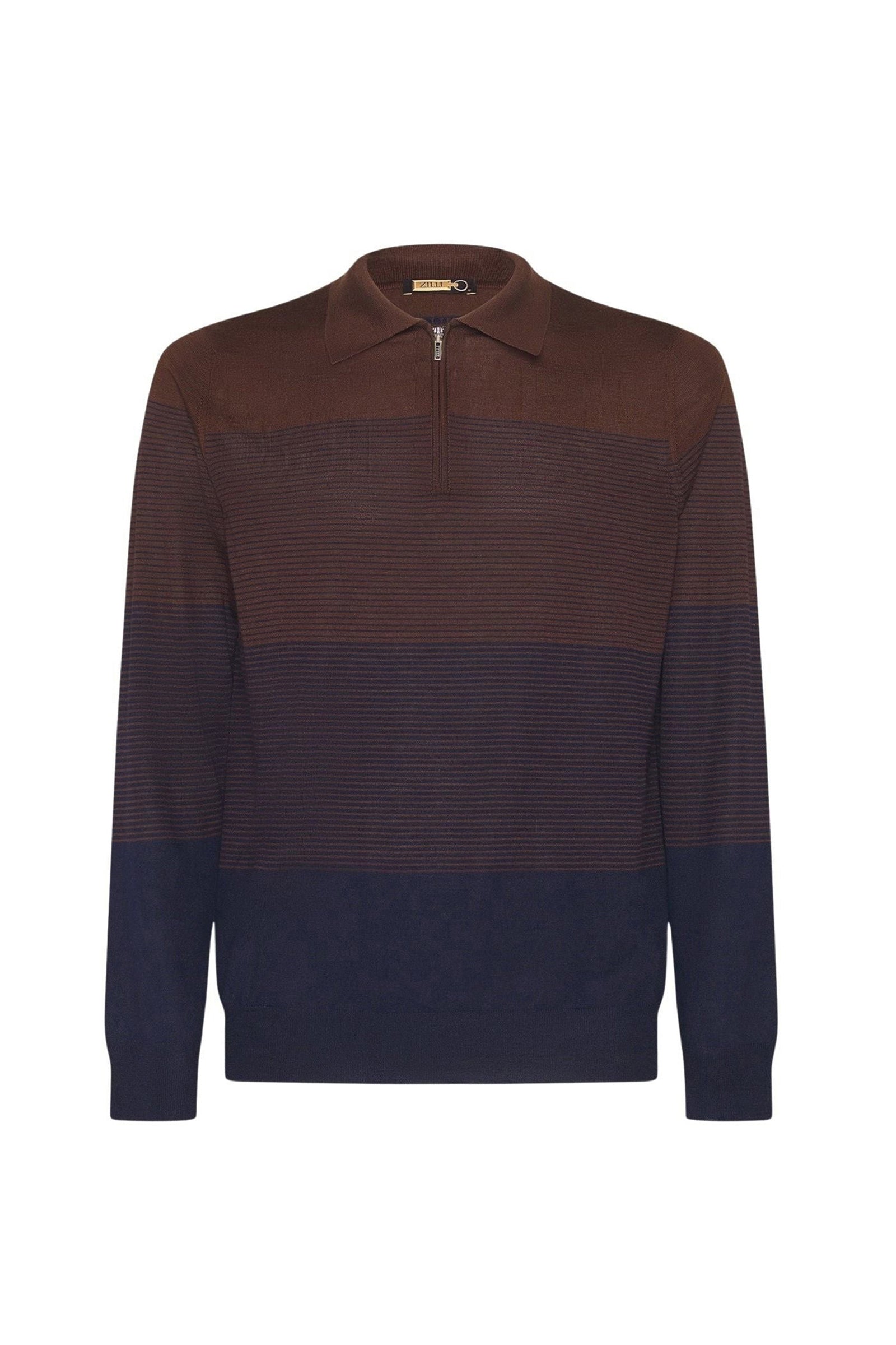 Polo à rayures en laine - Marron & Bleu