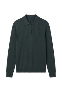 Polo à col zippé et manches longues en laine - English Green