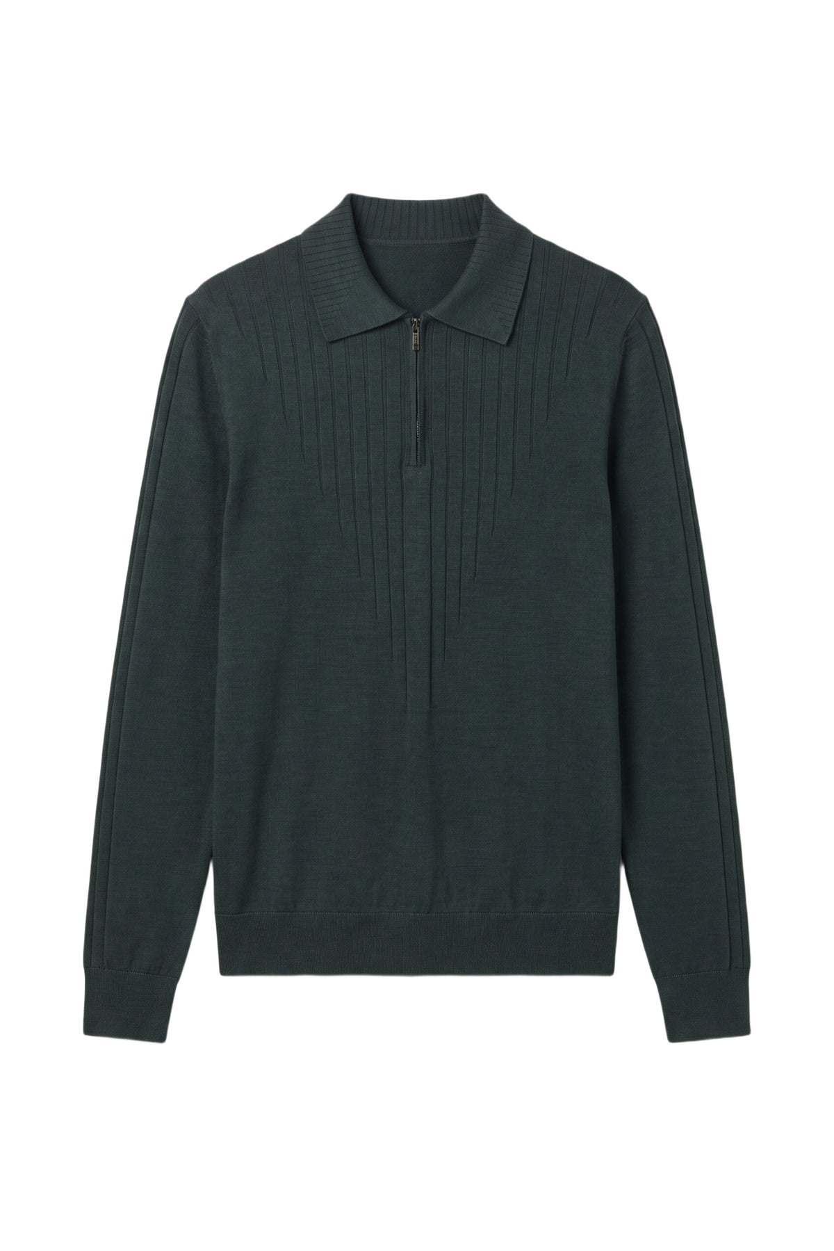 Polo à col zippé et manches longues en laine - English Green