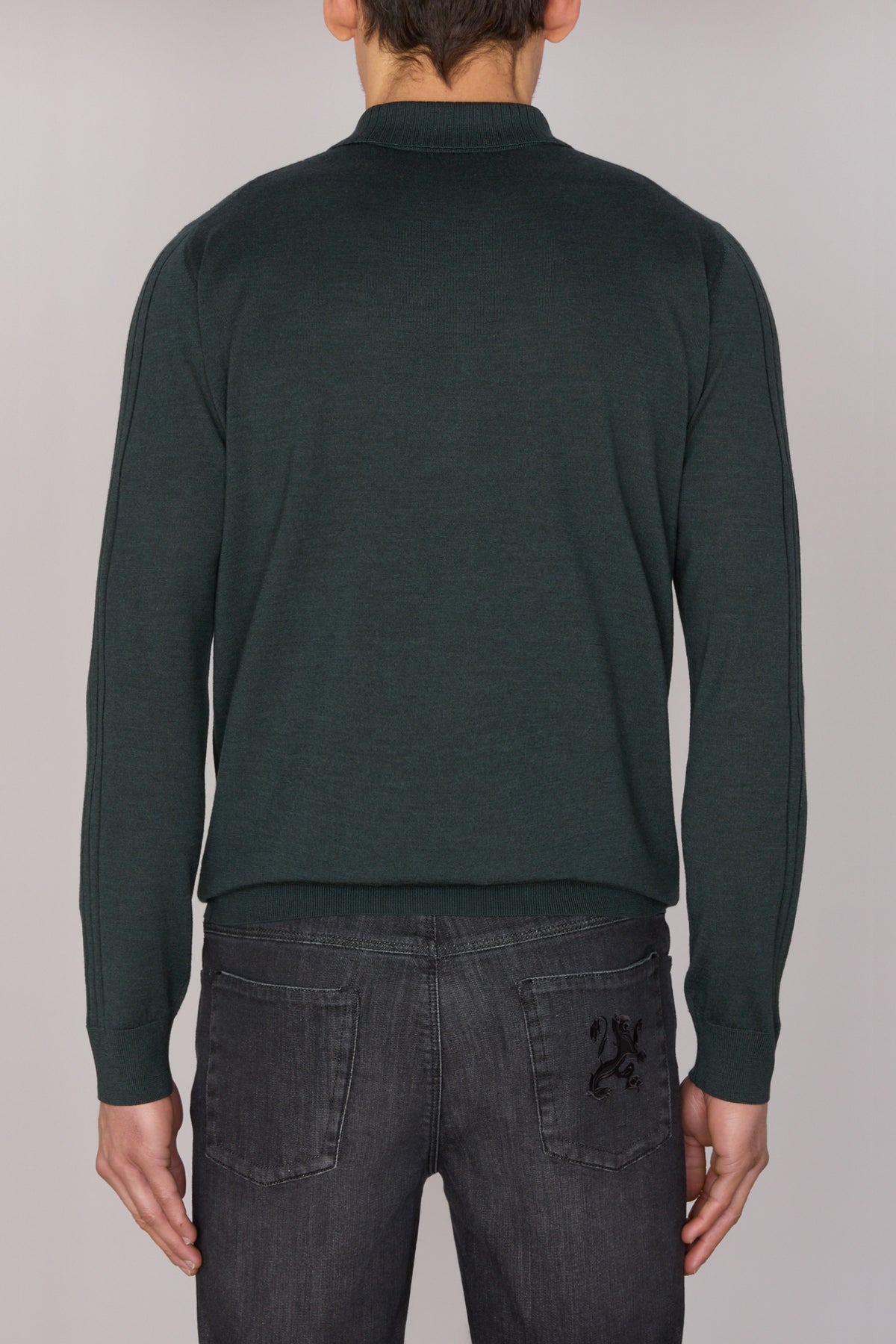 Polo à col zippé et manches longues en laine - English Green