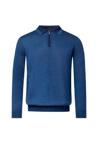 Polo zippé à col en cachemire - Bleu & Bleu marine