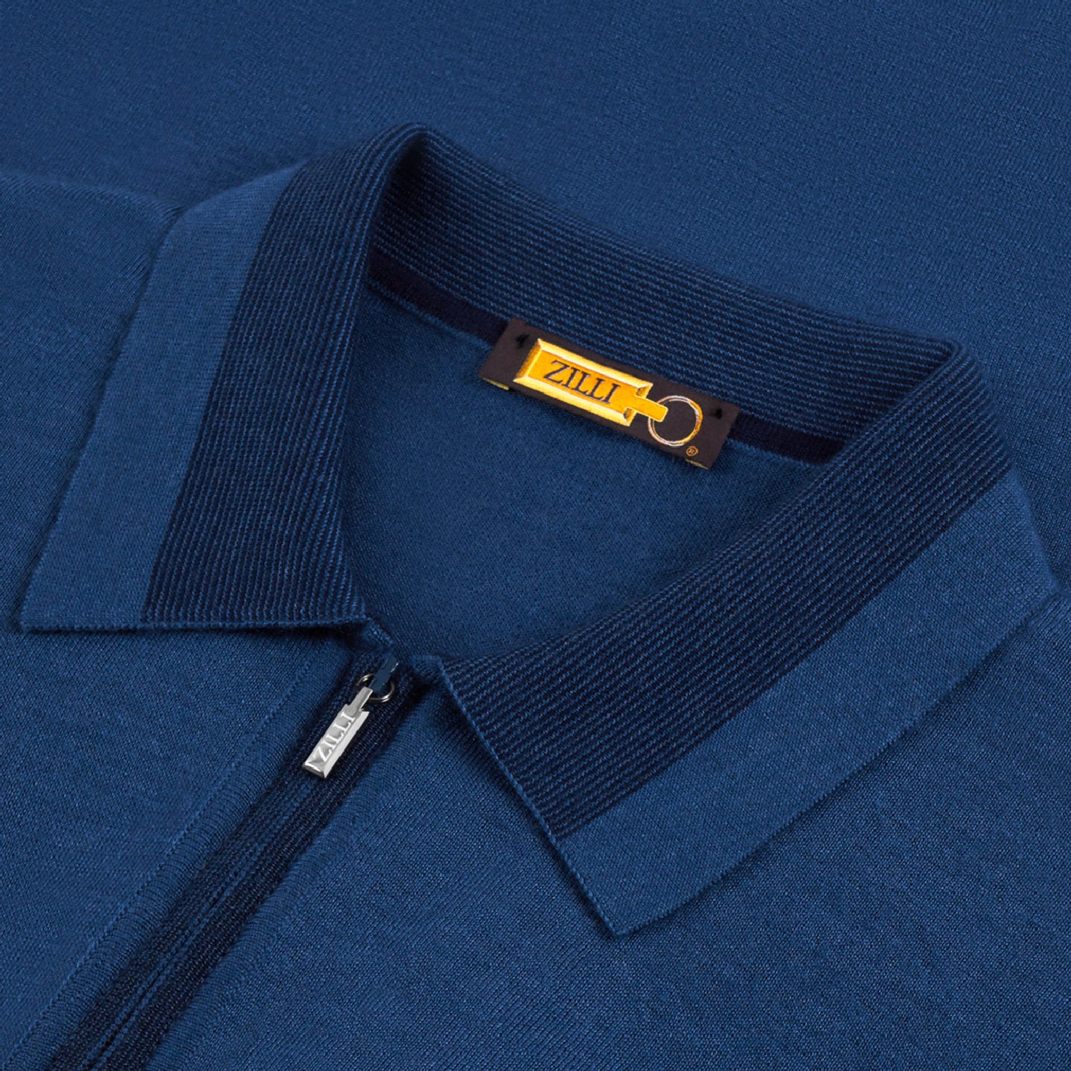 Polo zippé à col en cachemire - Bleu & Bleu marine