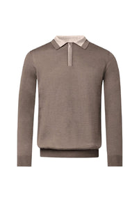 Pull zippé à col rayé en cachemire - Marron & Beige
