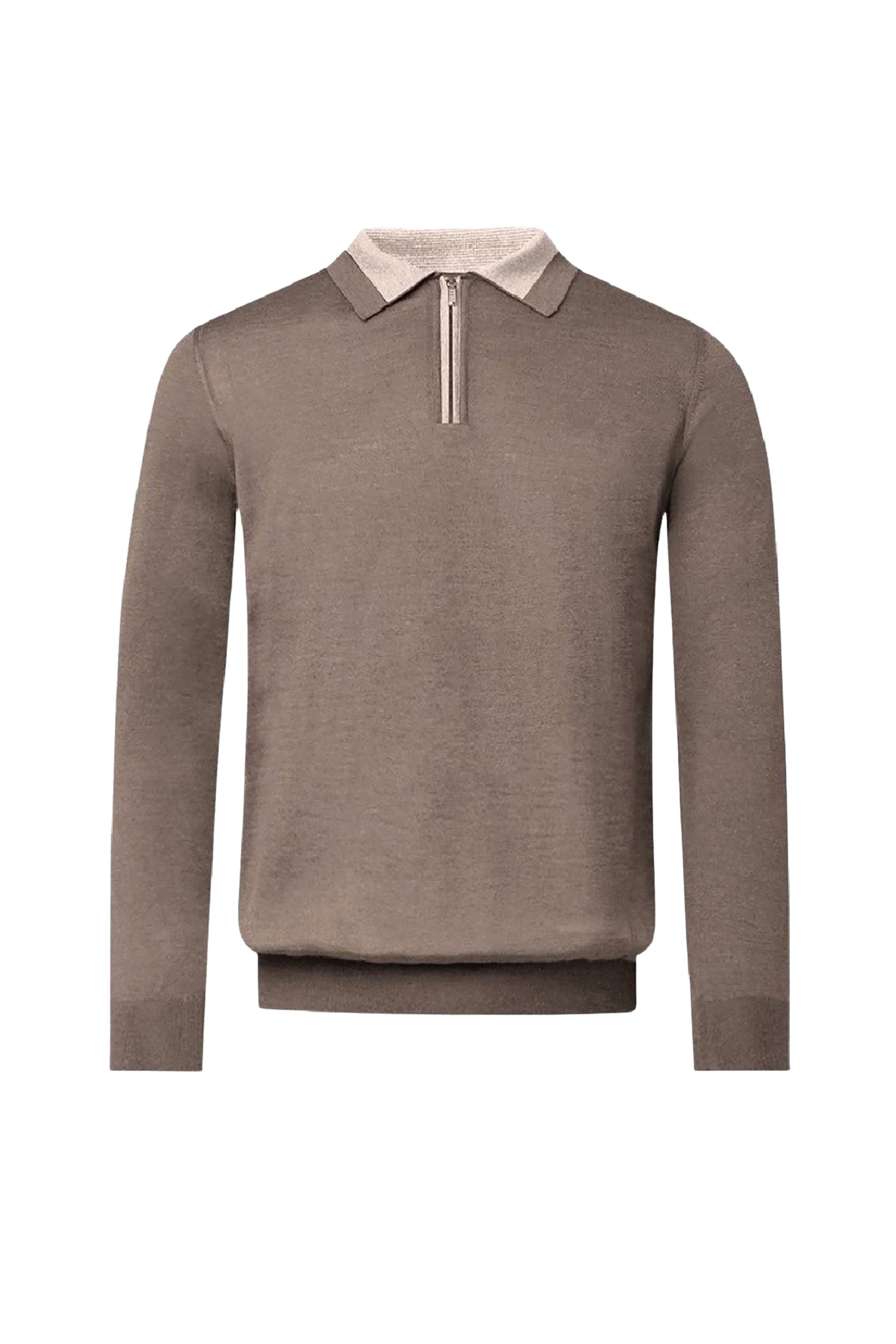 Pull zippé à col rayé en cachemire - Marron & Beige