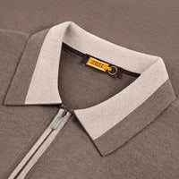 Pull zippé à col rayé en cachemire - Marron & Beige