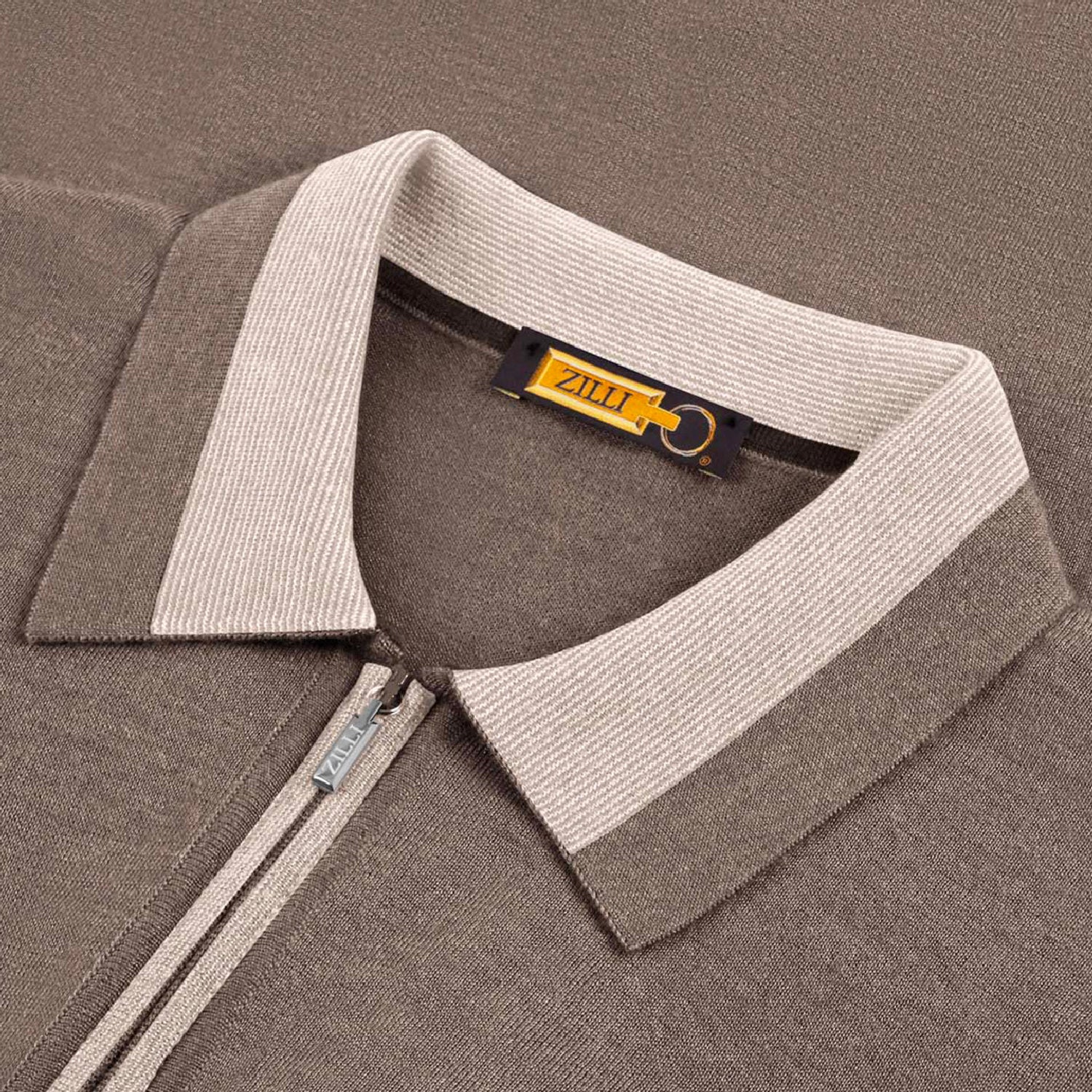 Pull zippé à col rayé en cachemire - Marron & Beige