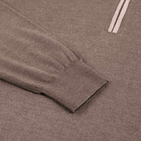Pull zippé à col rayé en cachemire - Marron & Beige