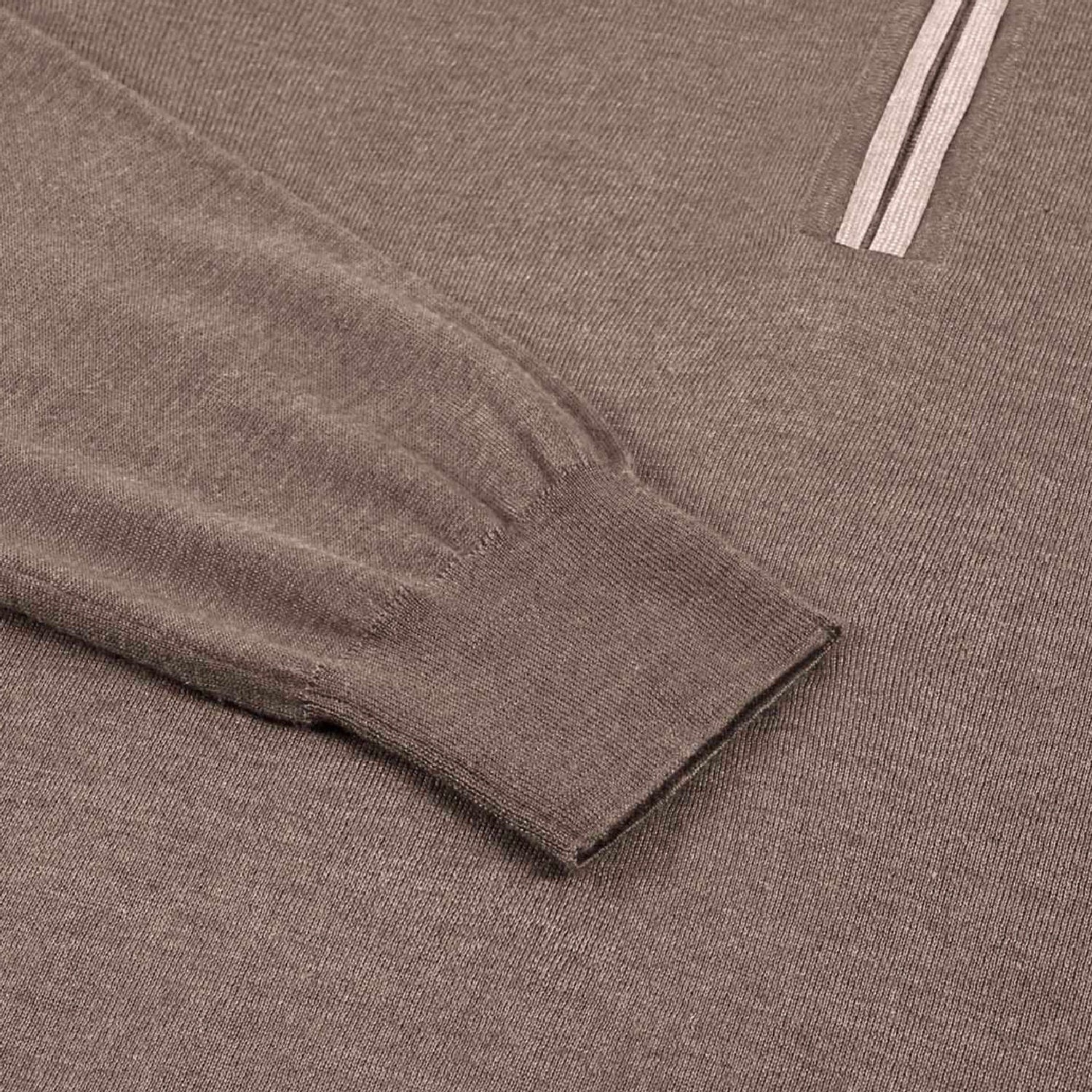 Pull zippé à col rayé en cachemire - Marron & Beige
