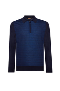 Pull zippé jacquard en cachemire - Bleu & Bleu marine