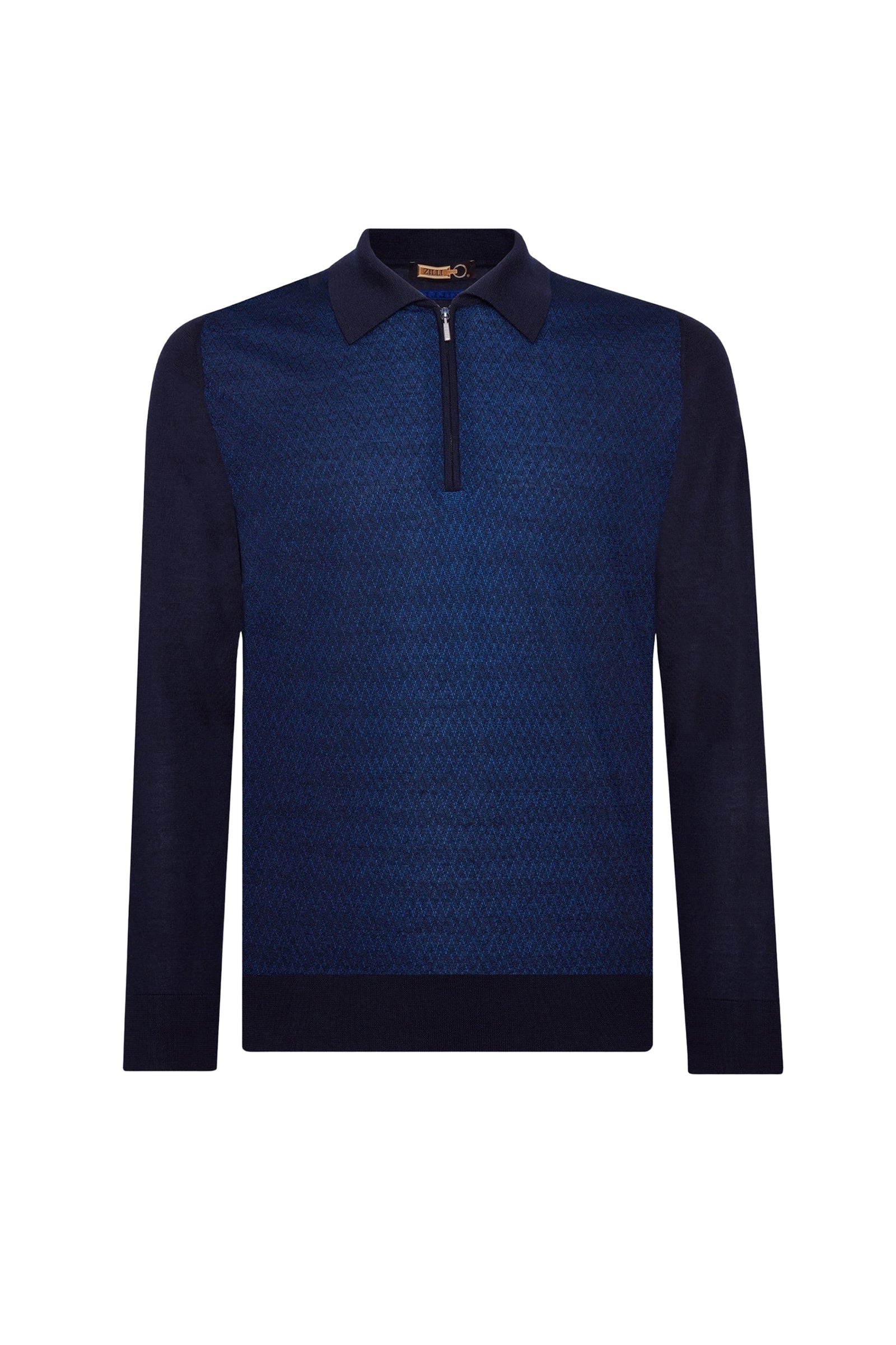 Pull zippé jacquard en cachemire - Bleu & Bleu marine