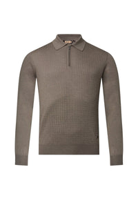 Polo à motif côtelé zippé en cachemire - Marron