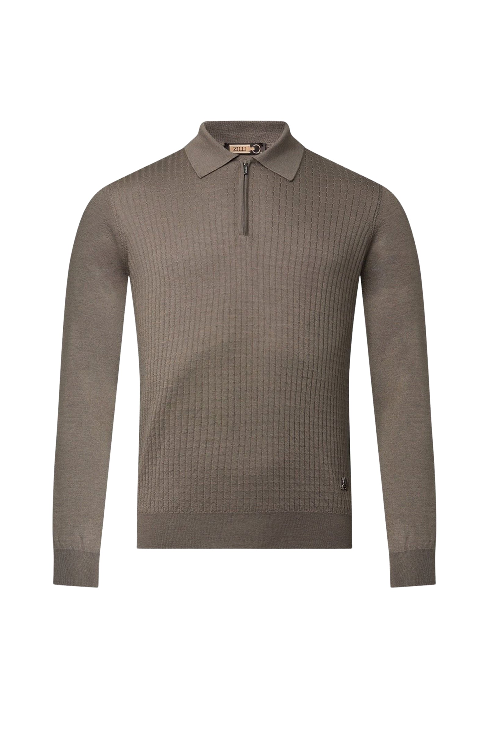 Polo à motif côtelé zippé en cachemire - Marron