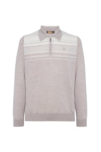 Striped polo shirt in a cashmere and silk blend - Beige & White
