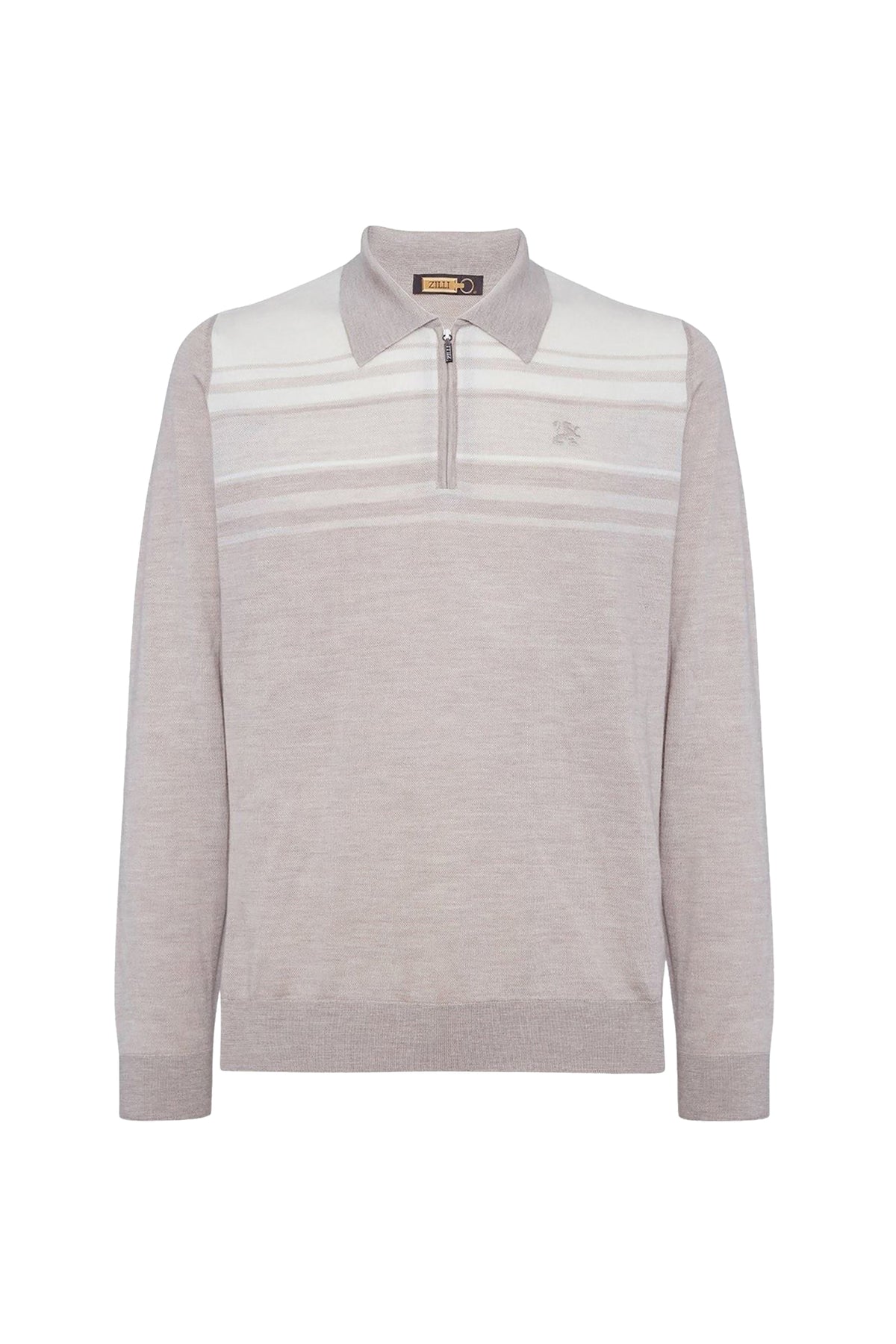 Striped polo shirt in a cashmere and silk blend - Beige & White