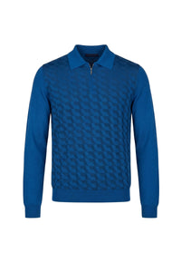 Pull zippé à motif géométrique en cachemire - Bleu