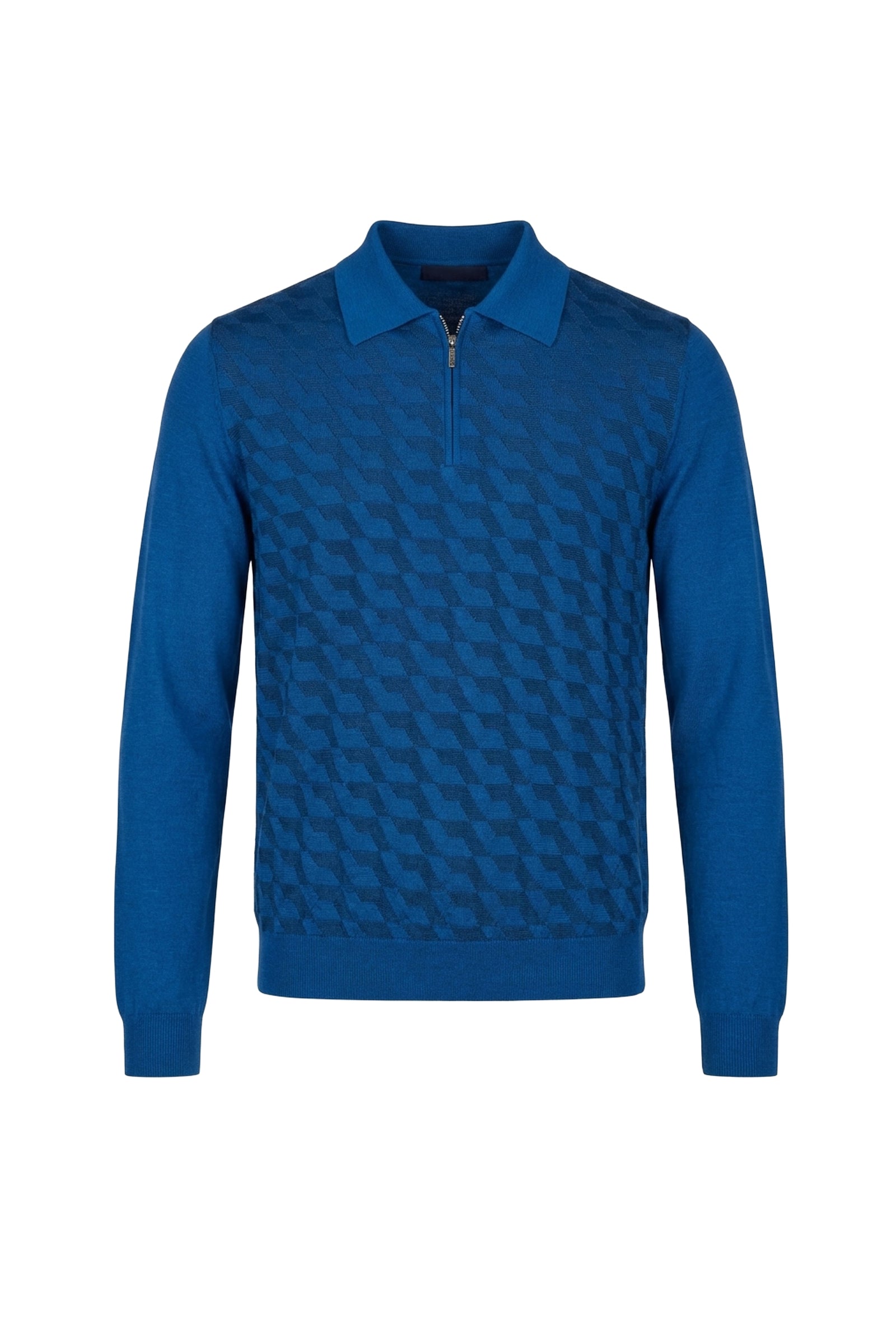 Pull zippé à motif géométrique en cachemire - Bleu