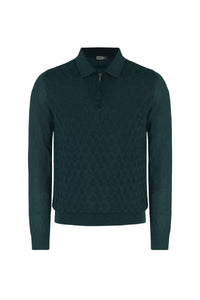 Polo à motif zippé en cachemire et soie mélangée - Vert