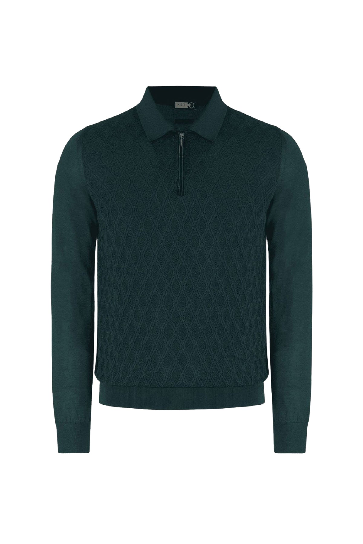 Polo à motif zippé en cachemire et soie mélangée - Vert