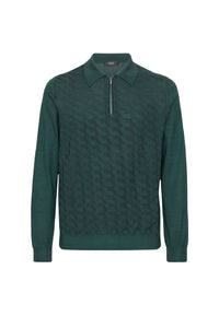 Polo à motif géométrique ton sur ton en cachemire - Vert