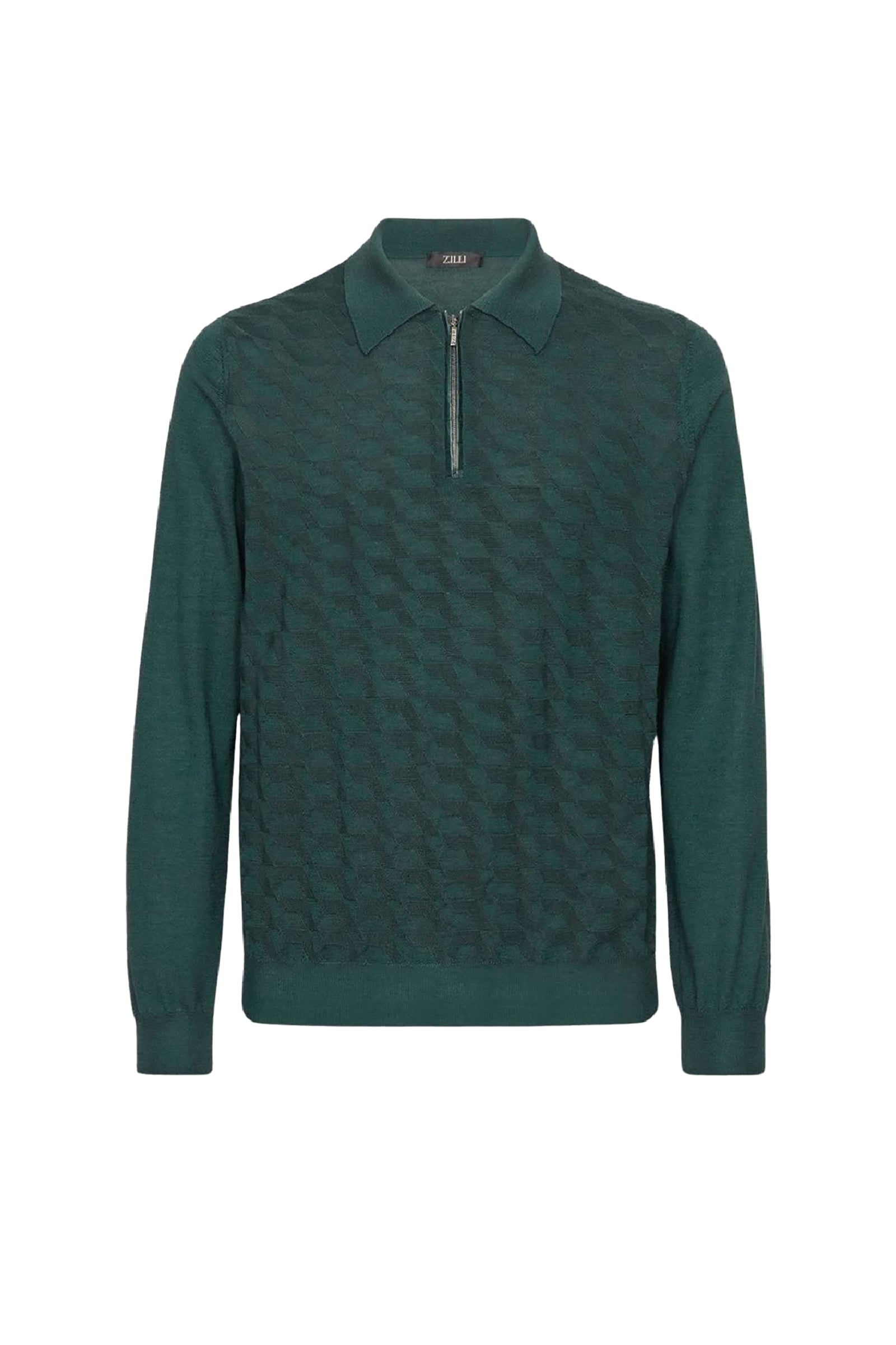 Polo à motif géométrique ton sur ton en cachemire - Vert