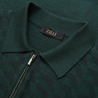 Polo à motif géométrique ton sur ton en cachemire - Vert