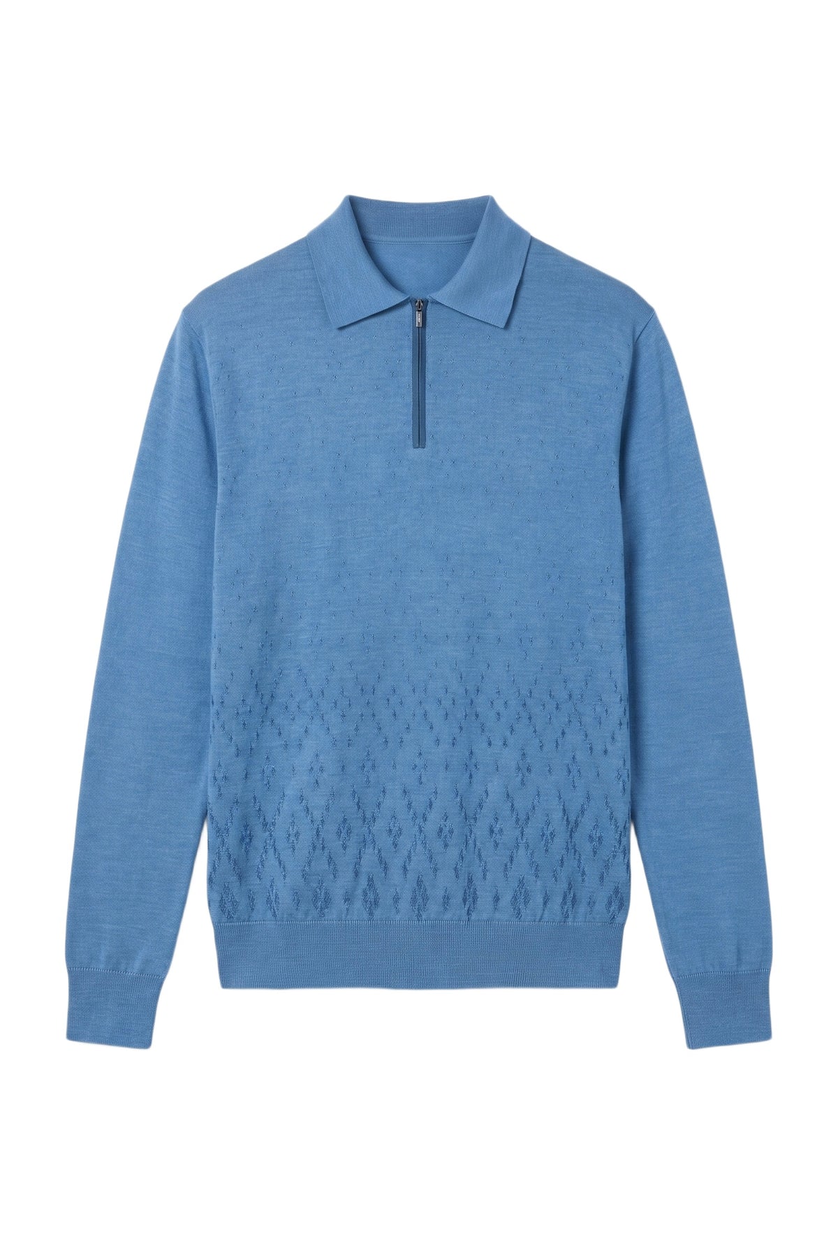 Polo à col zippé et manches longues en cachemire - Oxford Blue