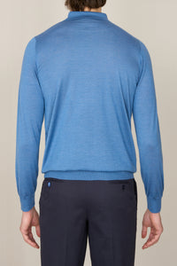 Polo à col zippé et manches longues en cachemire - Oxford Blue
