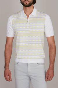 Polo à motif géométrique en soie - Blanc & Jaune