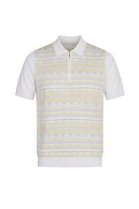 Polo à motif géométrique en soie - Blanc & Jaune