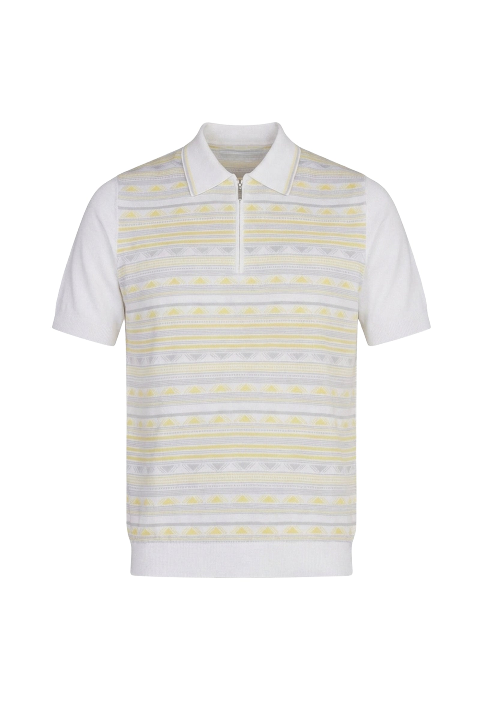 Polo à motif géométrique en soie - Blanc & Jaune