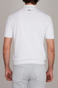 Polo à motif géométrique en soie - Blanc & Jaune