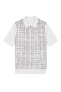 Polo à motif jacquard en soie mélangée - Blanc & Gris