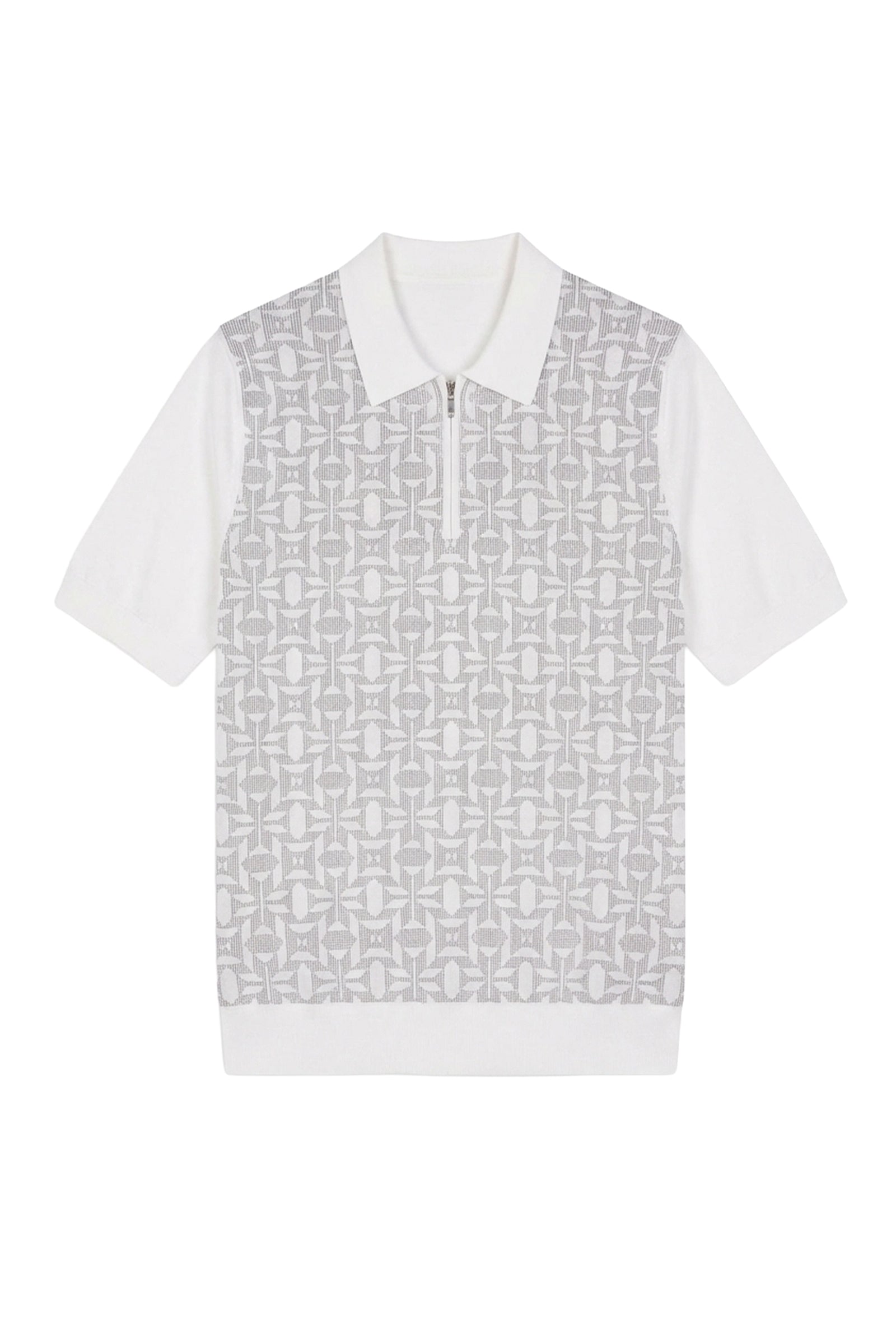 Polo à motif jacquard en soie mélangée - Blanc & Gris