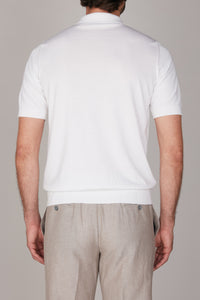 Polo à motif jacquard en soie mélangée - Blanc & Gris