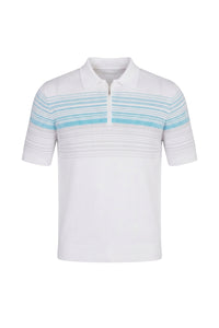 Polo à rayures en soie mélangée - Blanc & Bleu