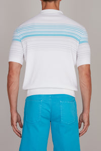 Polo à rayures en soie mélangée - Blanc & Bleu
