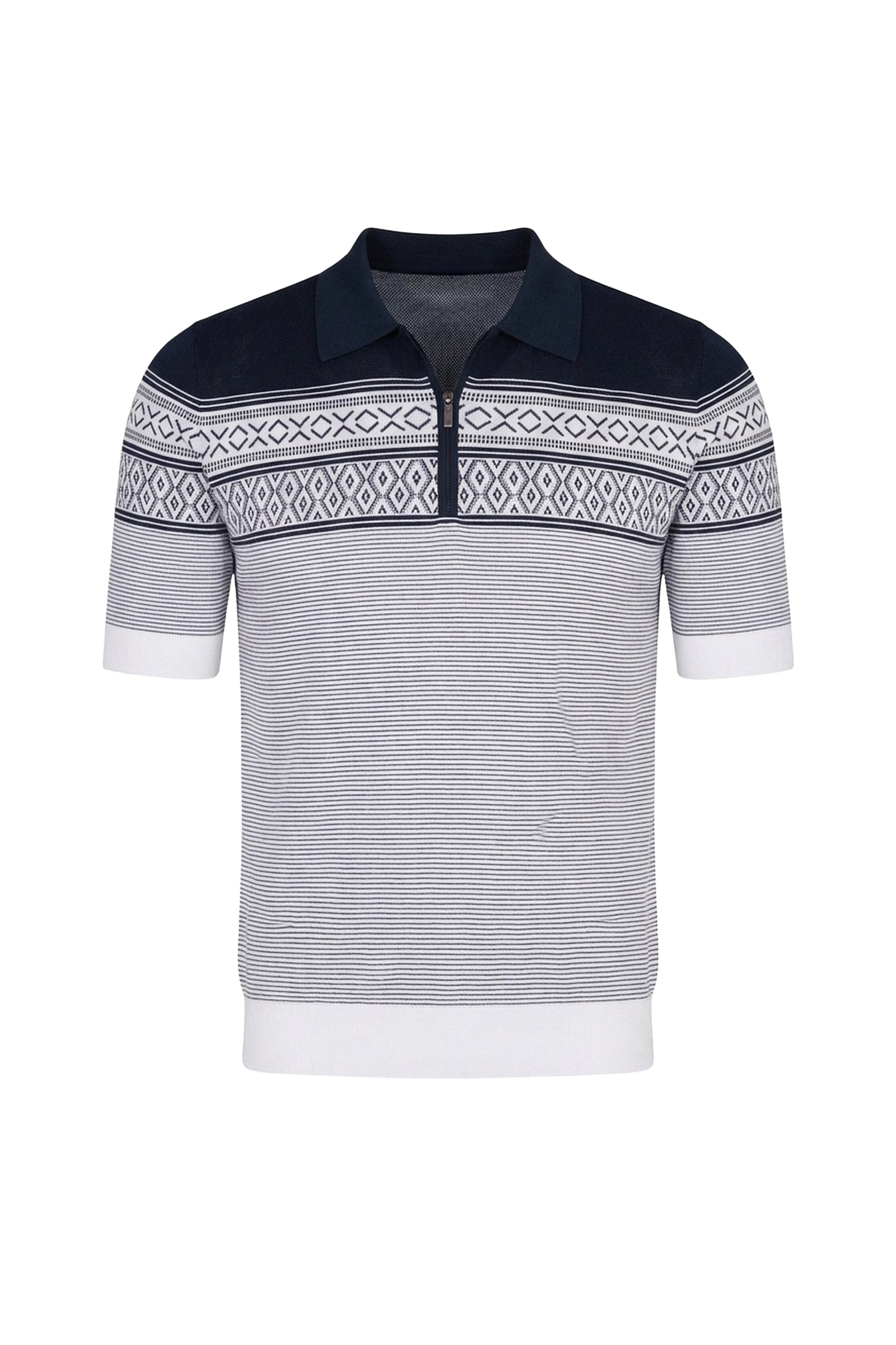 Polo à motif géométrique en soie - Bleu & Blanc