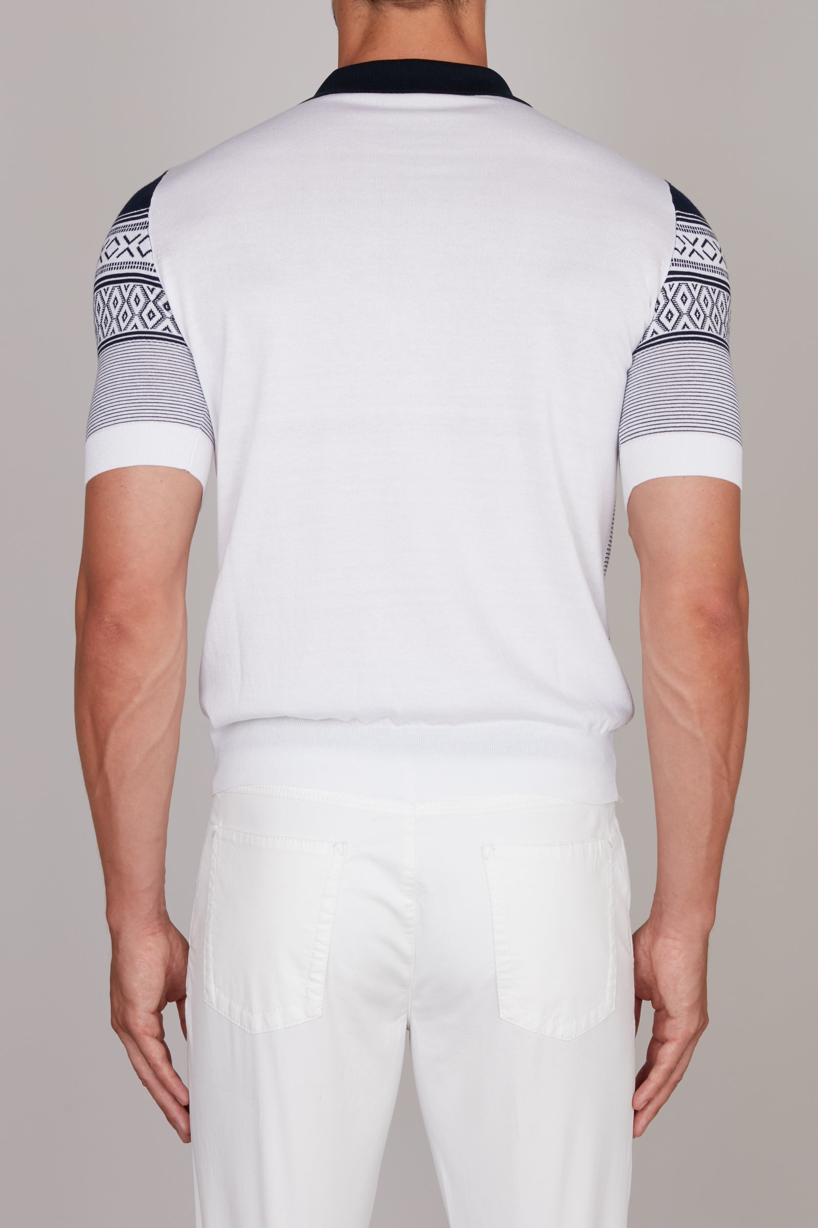 Polo à motif géométrique en soie - Bleu & Blanc