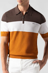 Polo à bandes colorées en soie - Chocolate White Red