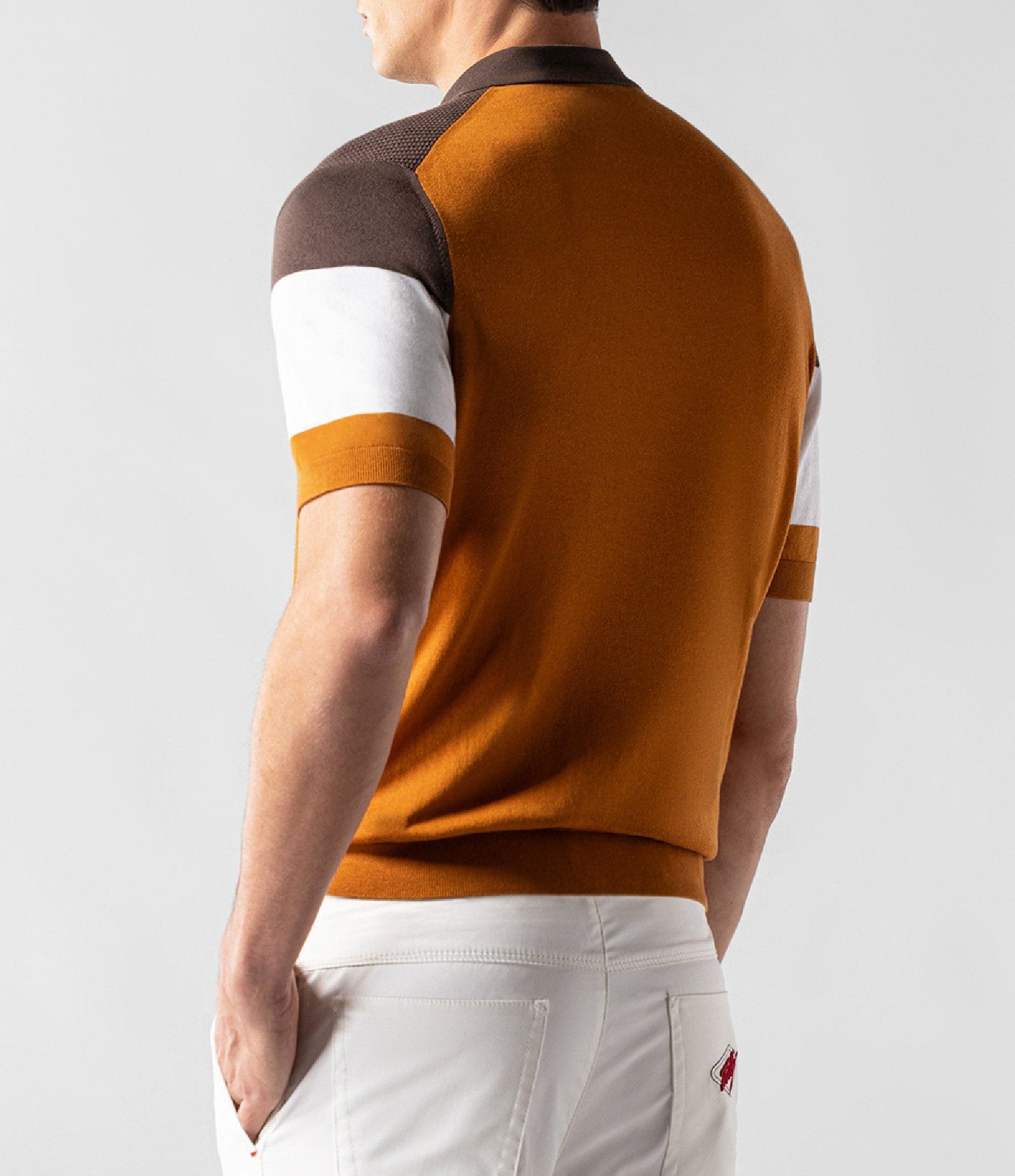 Polo à bandes colorées en soie - Chocolate White Red
