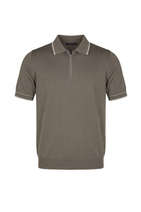 Polo zippé en soie - Vert & Blanc