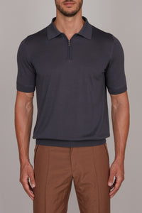 Silk quarter zip polo shirt - Grey