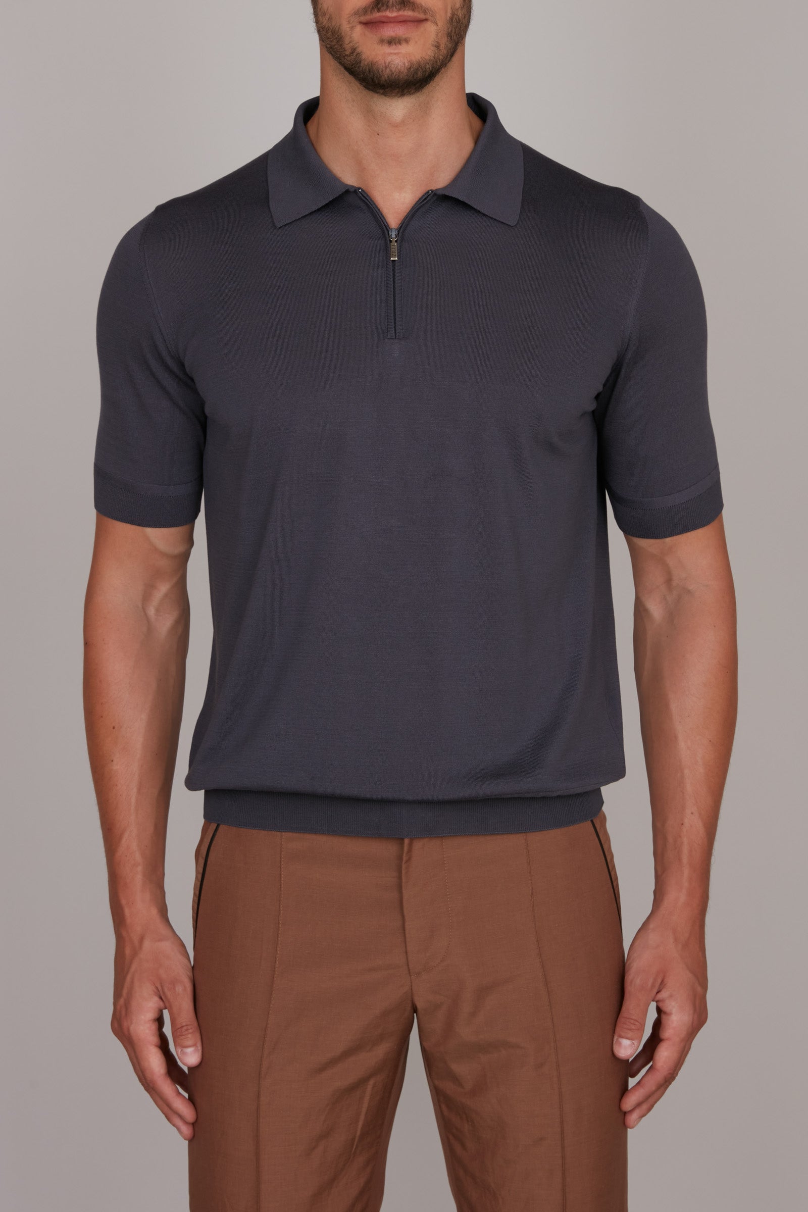 Silk quarter zip polo shirt - Grey